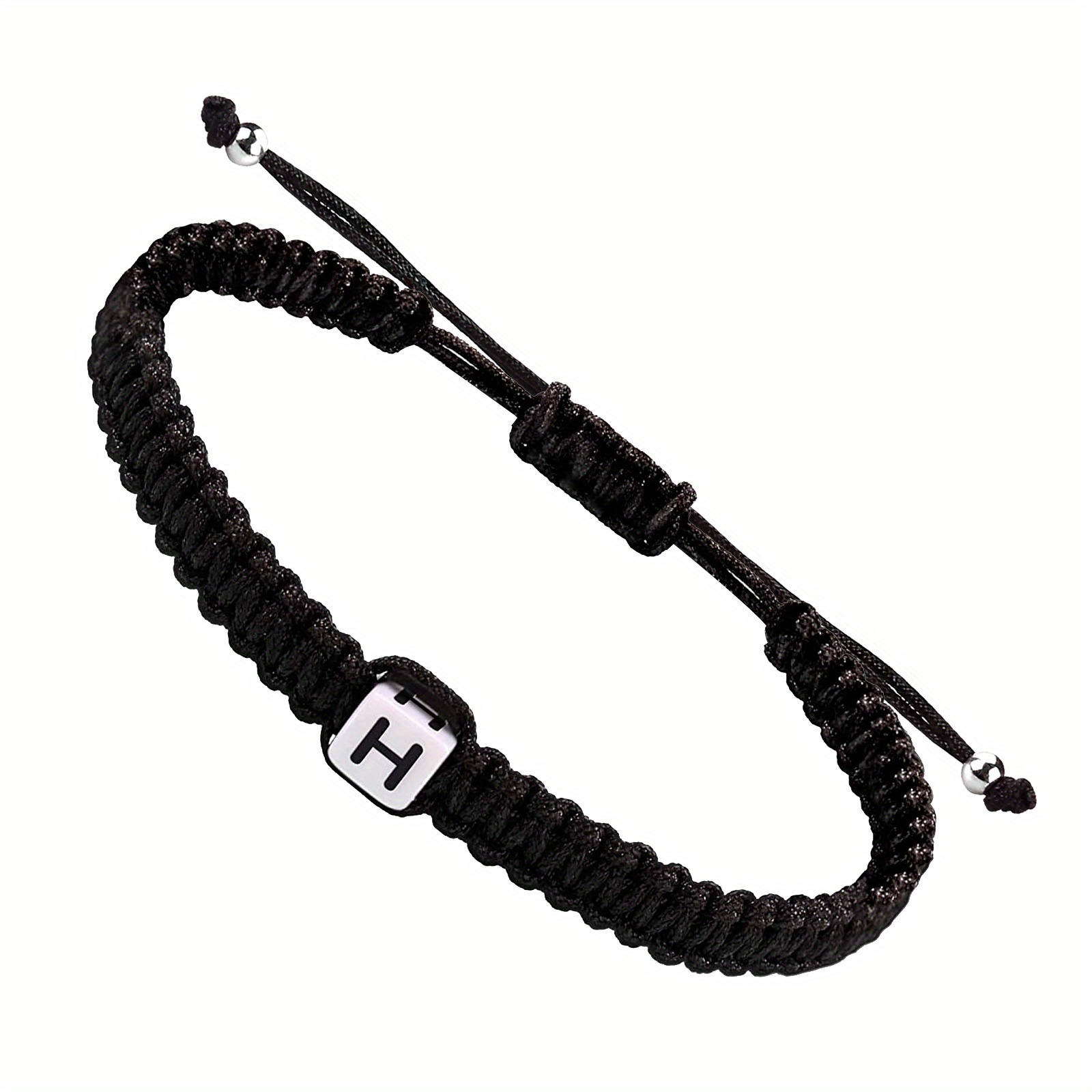 Handmade Initial Letters Ladies Resin Letter Black Rope Adjustable Hand Rope Bracelet, Creative Birthday Gift,Temu