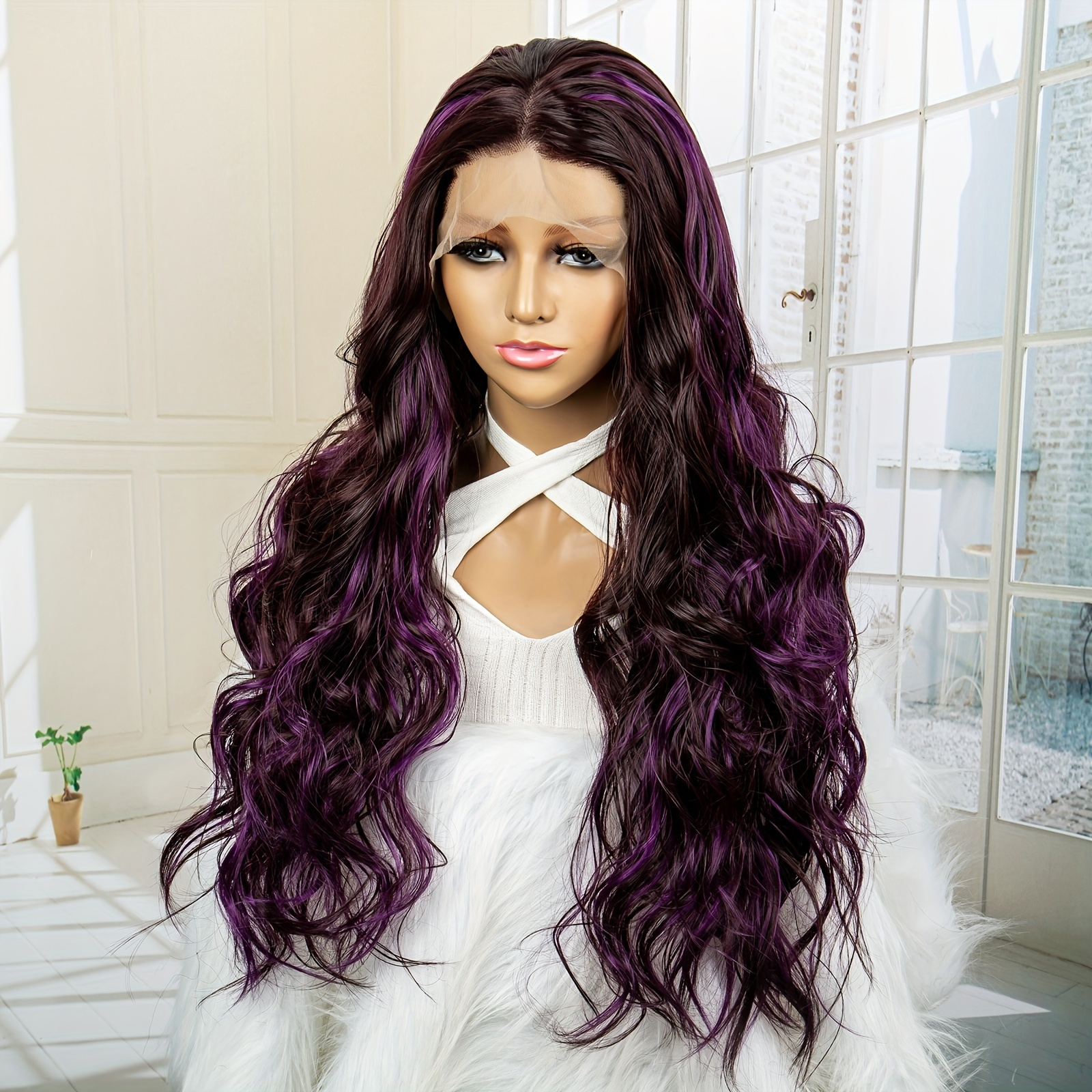 Rainbow Curly Lace Front Wig Long Body Wave Synthetic Wig Temu