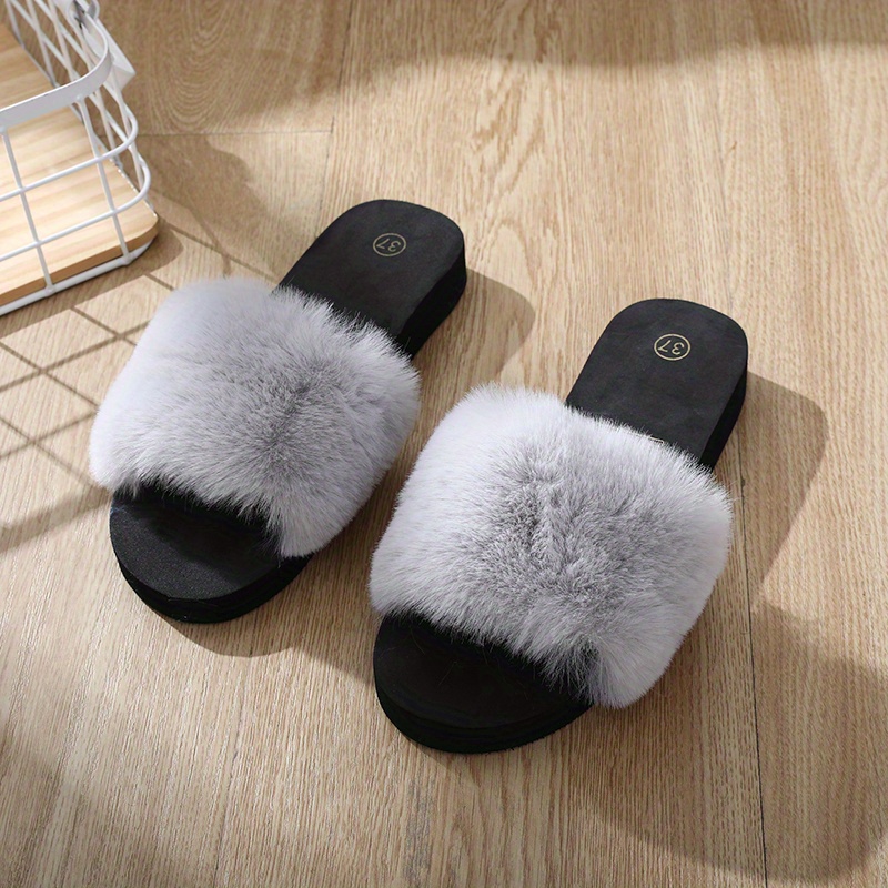 Women's Fluffy Home Slippers, Open Toe Soft Fuzzy Flat Slippers, Cozy  Indoor Bedroom Slippers - Temu