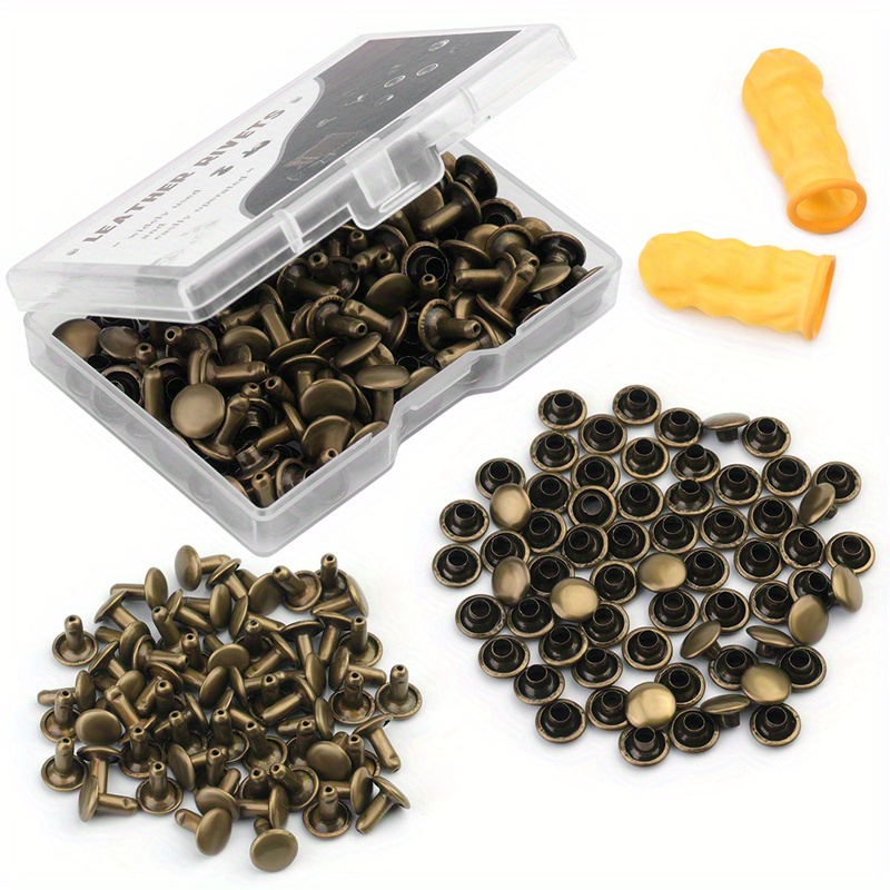 Leather Rivets, Copper Rivets and Burrs Round Head Leather Rivets Double  Cap Rivets Tubular Metal Studs Rivets for DIY Leather Craft(Gold)