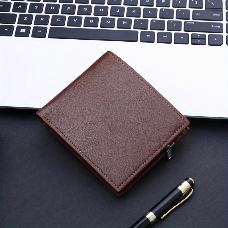 Men's Business Pu Leather Thickened Short Wallet With Zipper Card Slots ...