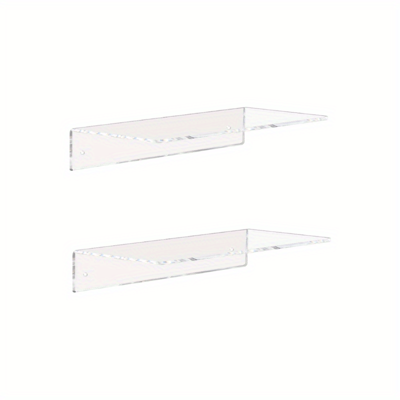 2pcs 4 in Small Acrylic Shelf Clear Floating Shelves Small Adhesive Shelf Transparent Stick on Wall Display Shelves for Kitchen Room Bedroom Bathroom