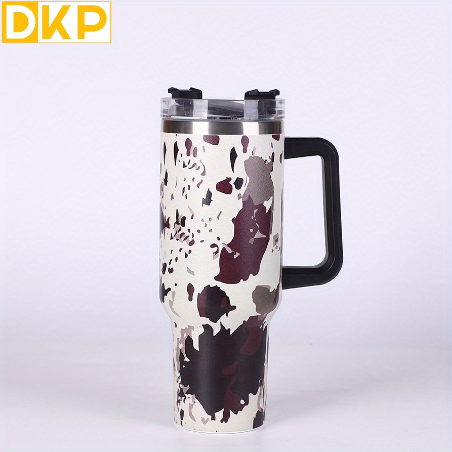 40oz Tumbler with Handle and Straw Cow Leopard Cup lid Insulated