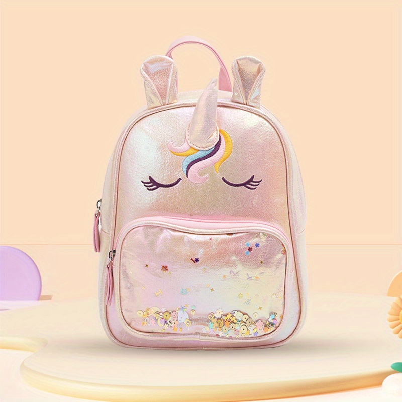 Kids Cartoon Sequins Backpack Waterproof PU Leather