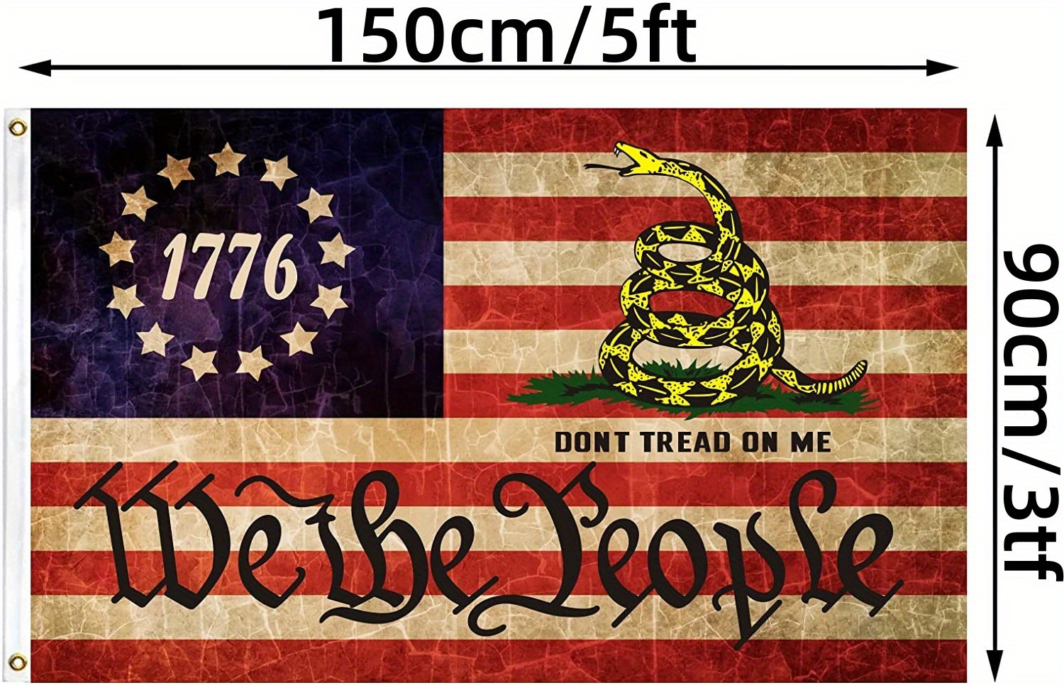1pc Don t Tread On Me 3x5 Ft 1776 Vintage USA July 4th Memorial Day Liberty Polyester Double Sided Mirror Print Room Outdoor Yard Lawn Patriotic Decoration details 1