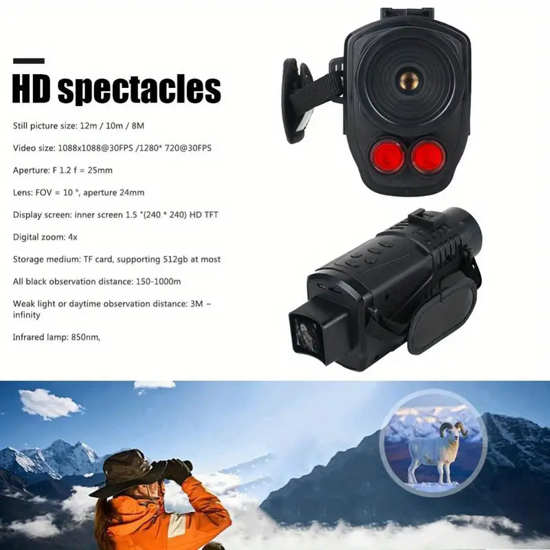 r7 infrared night vision device 1080p dual purpose monocular zoomable telescope camera with 300m ranging built in battery usb charging cable no charging head details 1