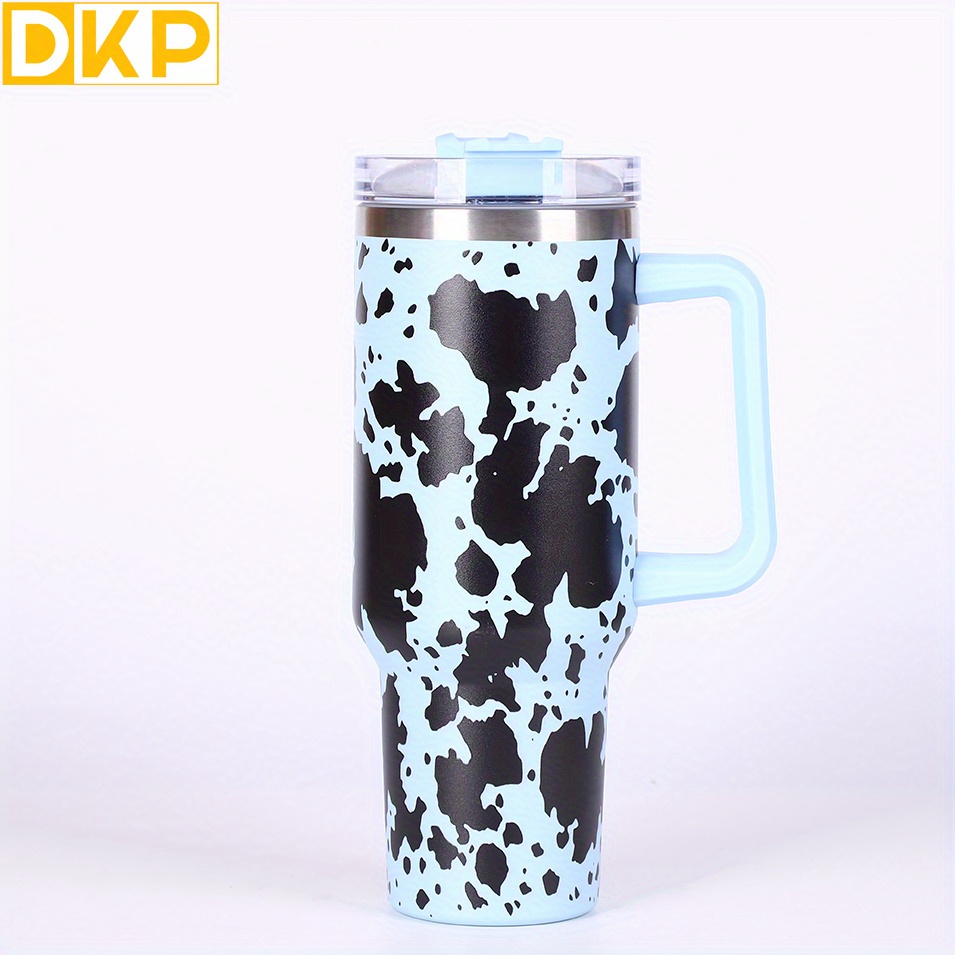 40oz Tumbler Cow Print Leopard With Handle And Straw Stainless