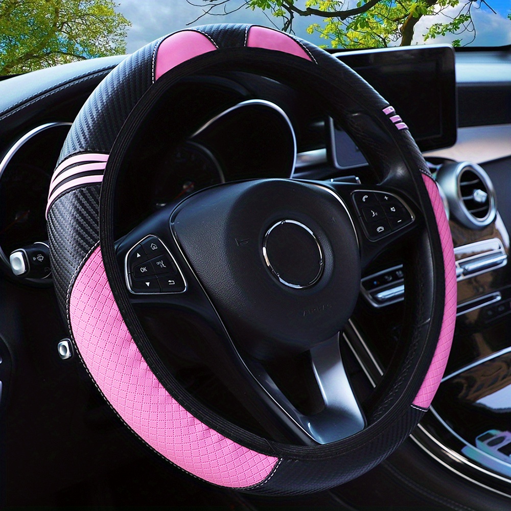 Pu Leather Carbon Fiber Cute Cartoon Fashion Car Steering - Temu