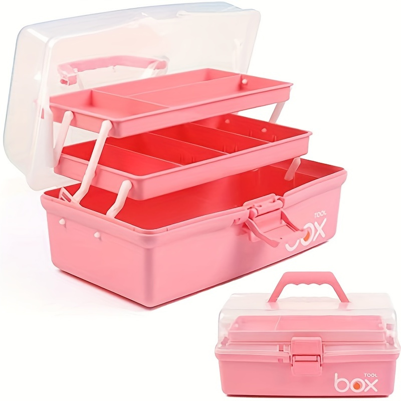 3 Layers Plastic Portable Storage Box, Multipurpose Organizer and Storage Case for Art Craft and Cosmetic, Portable Handled Storage Box for Home