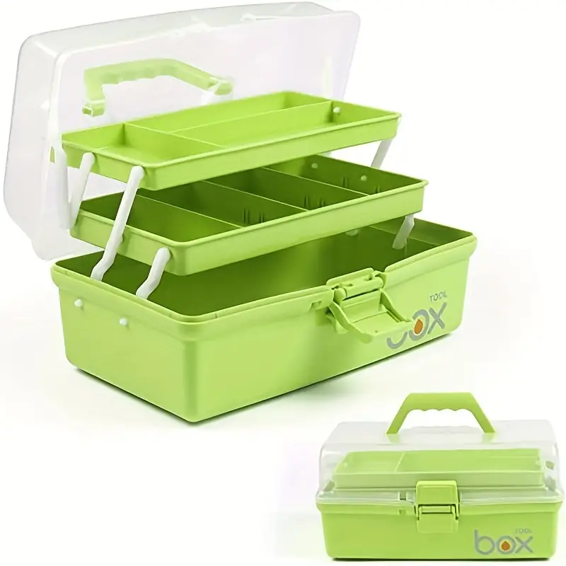 TERGOO 12in Three-Layer Multipurpose Storage Box Folding Tool Box/Art & Crafts Case/Sewing Supplies Organizer/Medicine Box/Family First Aid Box W