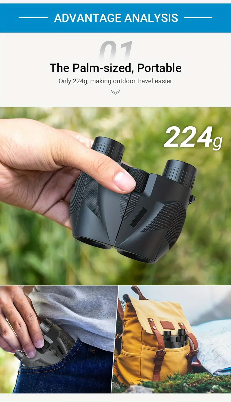 10x compact binoculars telescope bak4 fmc lens foldable pocket binoculars for bird watching camping hunting tourism details 2