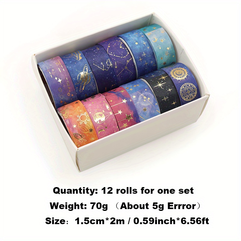 12 Rolls Galaxy Washi Tape, Gold Foil Constellation Washi Masking Tape,  Moon, Stars, Celestial, DIY Decorative Paper Tape,Gift Wrapping,Decorative