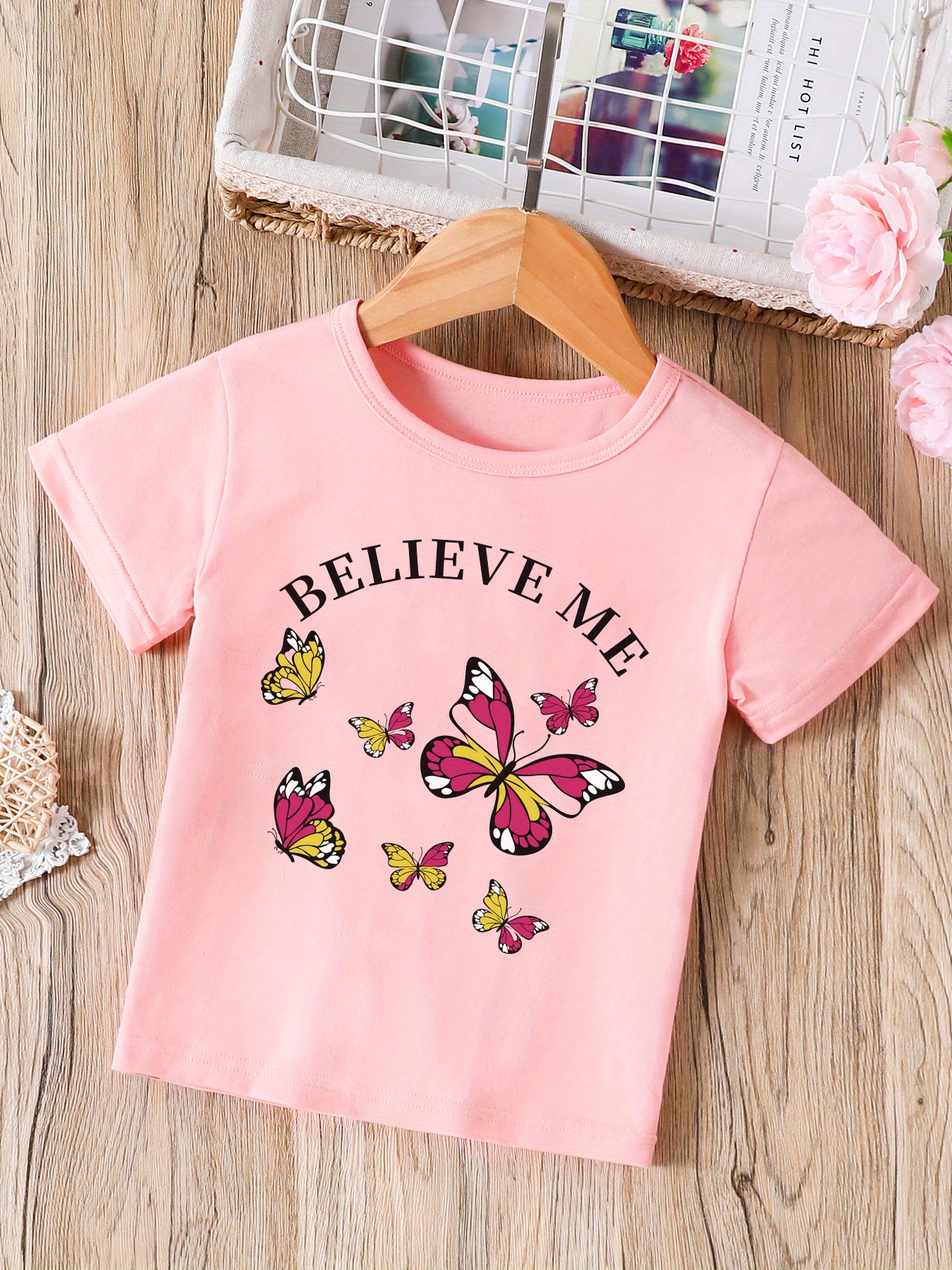 Camisetas rosas para niños y niñas, camiseta bonita con estampado
