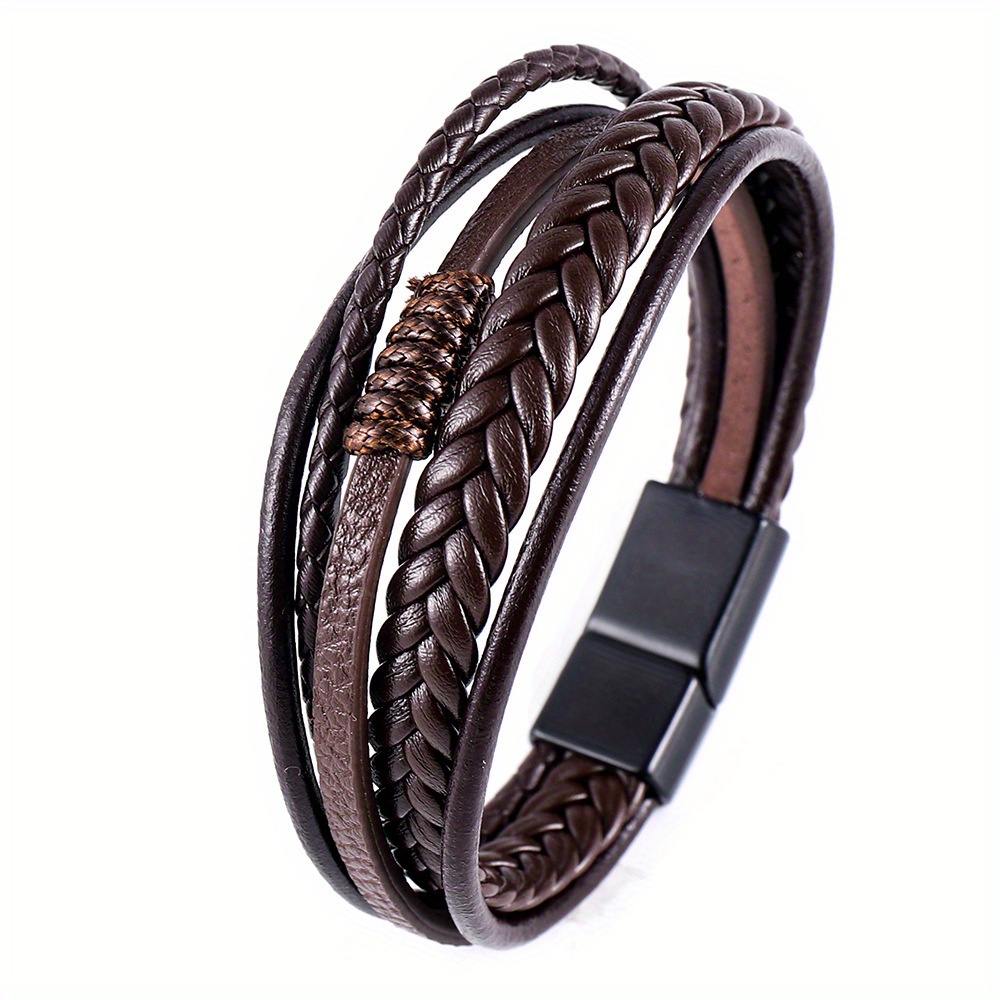 Men's Wrap Bracelet Multilayer PU Leather Braided Bangle
