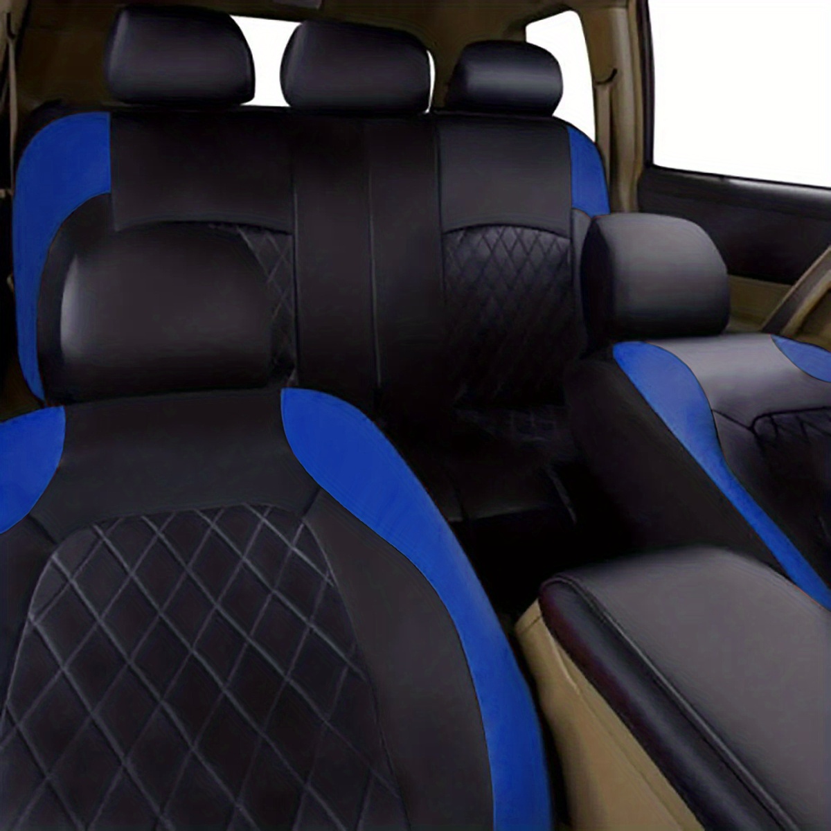 Motor Trend LuxeFit - Funda de asiento trasero de cuero sintético azul para  coche – Funda de asiento trasero de automóvil de alta calidad para coche