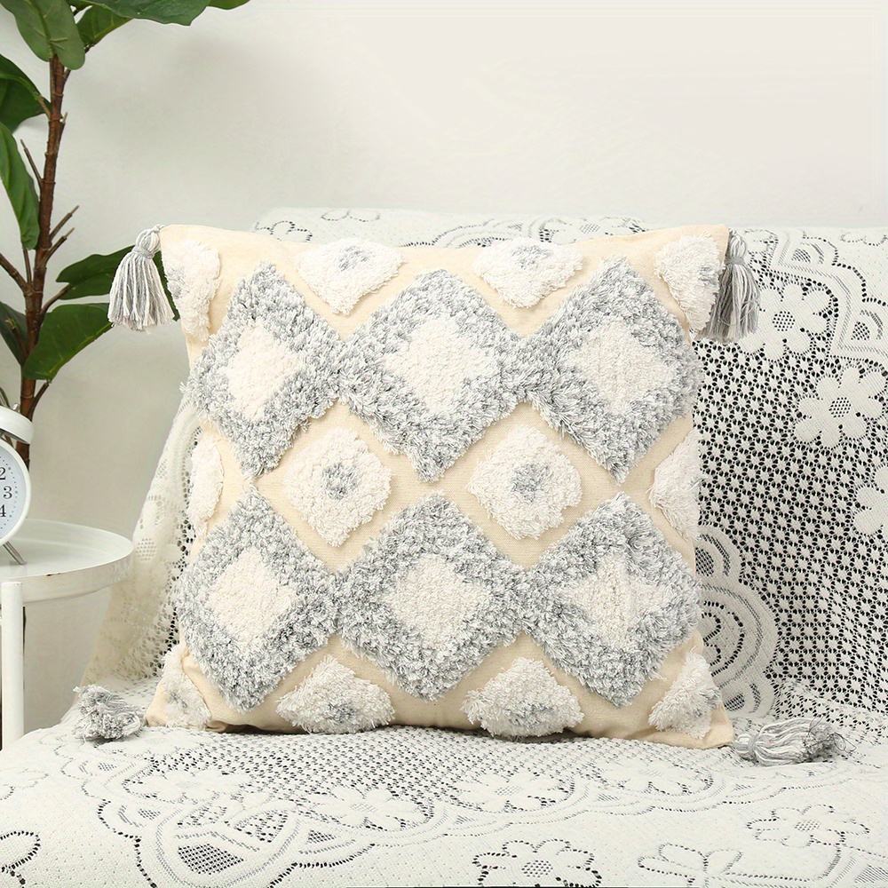 Boho Striped Throw Pillow Covers Neutral Tufted Decorative - Temu