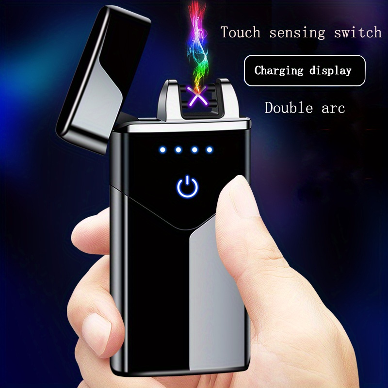 smoking accessories, 1pc dual arc charging usb lighter windproof creative design touch sensing switch smoking accessories details 0