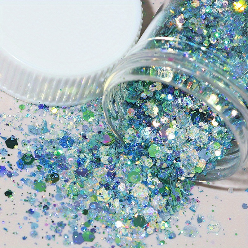 Holographic Nail Glitter, 12Girds 3D Laser Silver Nails Art Glitter Sequins  Metallic Shining Flakes Acrylic Powder Dust Sequins for Manicure Tips