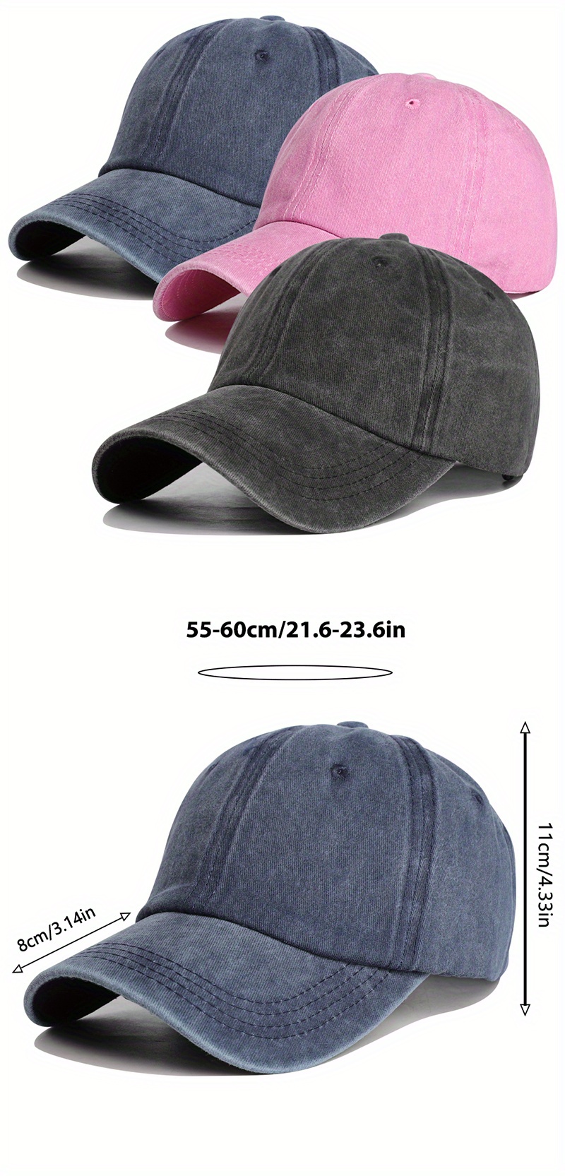 Adjustable Cotton Denim Baseball Cap For Men And Women Solid Color