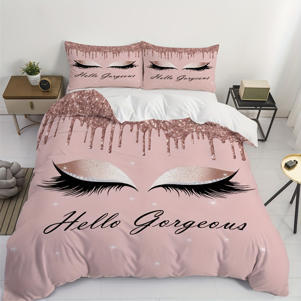 2/3pcs Soft And Stylish Eye Lash Print Duvet Cover Set Duvet Cover  And 1/2 Pillowcases Bedroom And Dorm Room Decor