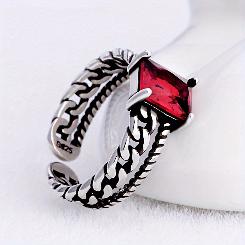 Men's Vintage Twisted Chain Gemstone Ring Adjustable Ring