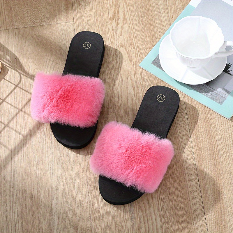 Women's Fluffy Home Slippers, Open Toe Soft Fuzzy Flat Slippers, Cozy  Indoor Bedroom Slippers - Temu