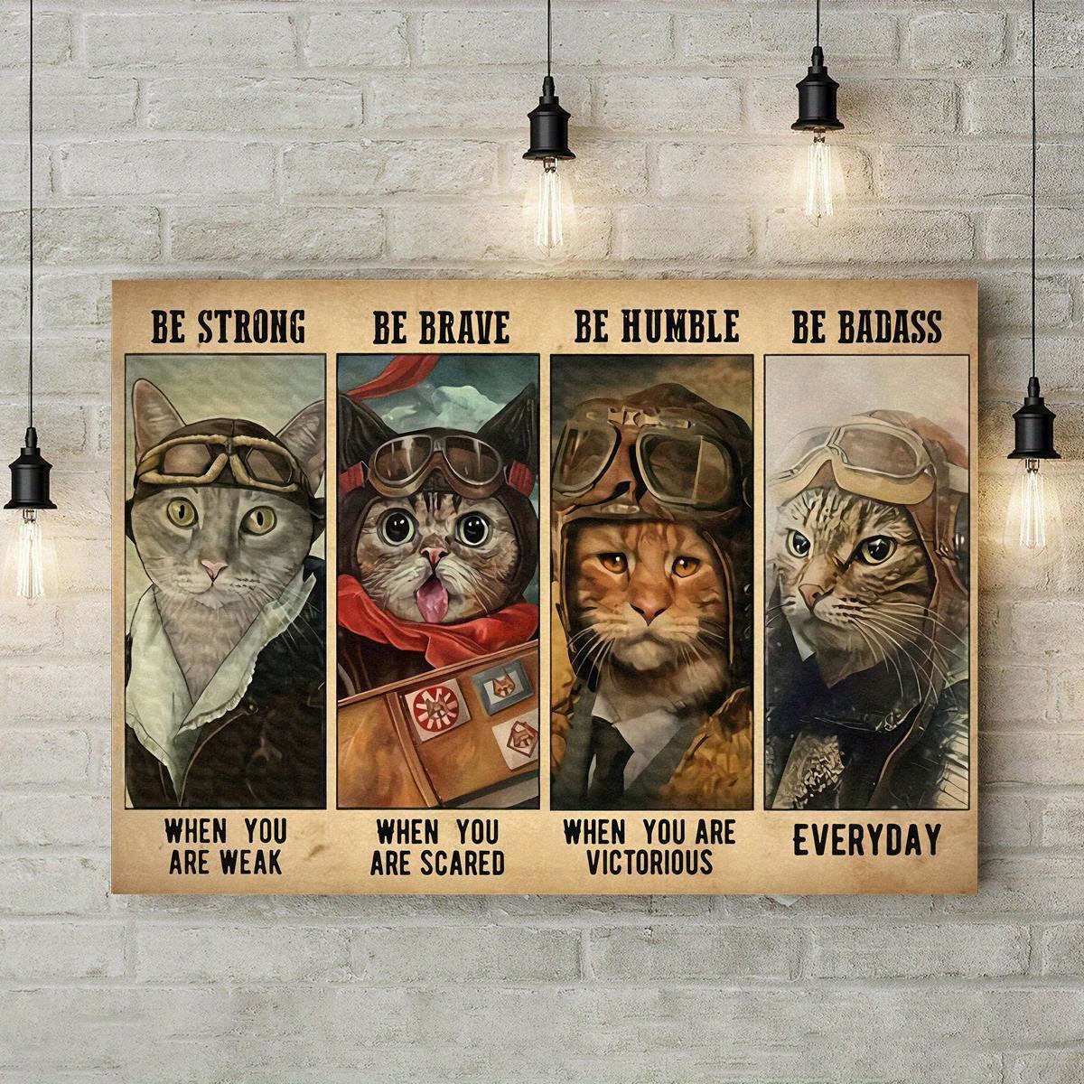 Inspirational Cat Kitten Plane Pilot Army Poster Strong - Temu