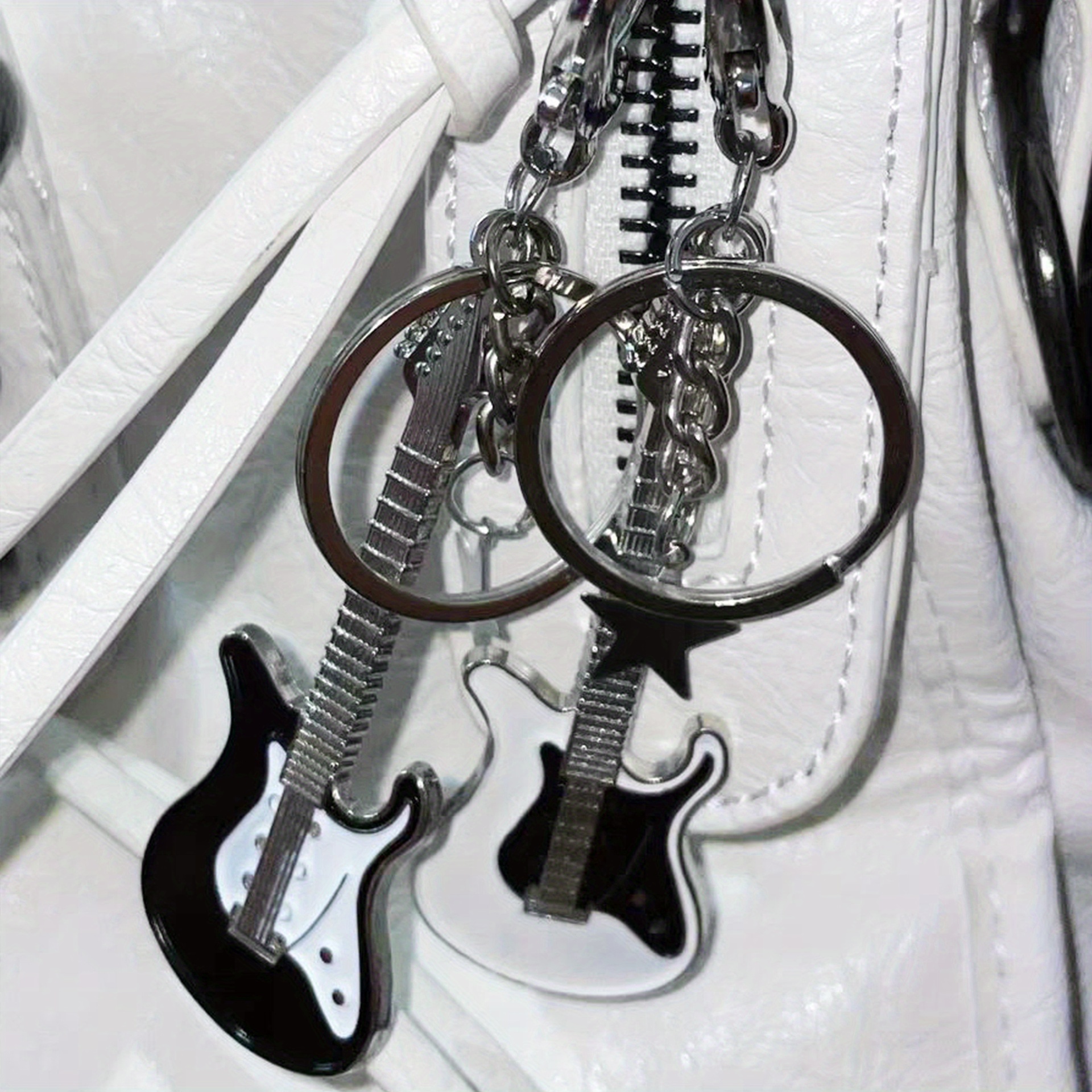 Guitar Mosaic Black Keychain