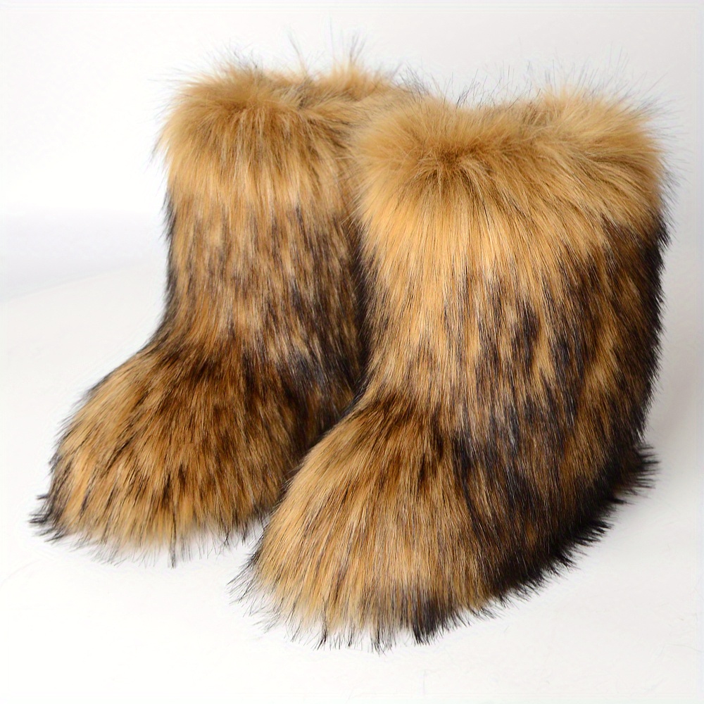 Women's Faux Fur Boots Trendy Slip On Plush Lined Boots Women's ...