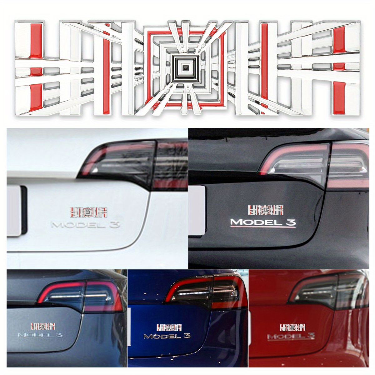 YHCDSEA Model 3 Y Automotive 3D Alloy Plaid Badge Sticker Mark Car Emblem  Plaid Badge Decor Compatible for Tesla Model 3 YXS (Black Red)