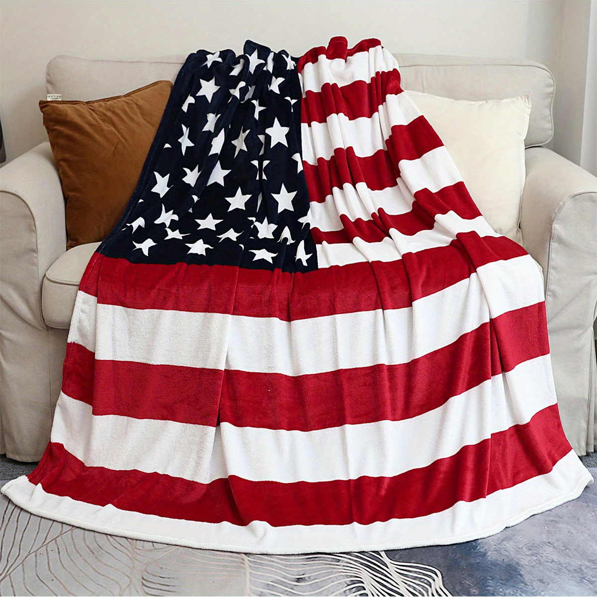 TEMU 1pc Super Soft American Flag Print Flannel Blanket - Bed, Couch, Chair, Camping, Living Room, Office, And Gift - Holiday Gift