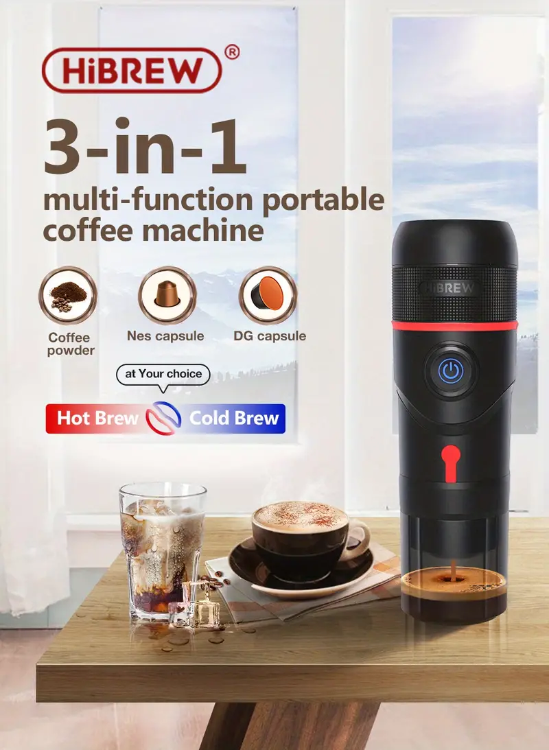 hibrew portable coffee machine for car home dc12v expresso coffee maker fit nexpresso dolce pod capsule coffee powder h4 details 0