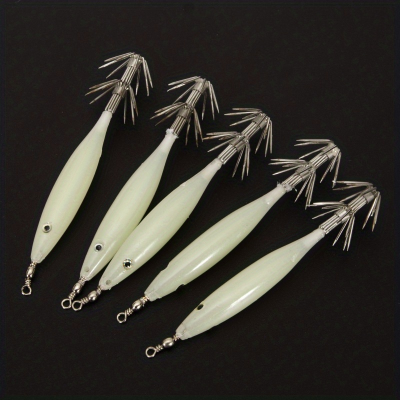 Dioche 5pcs Durable Sleeve Fish Squid Fish Baits Luminous Hooks Fishing  Accessory