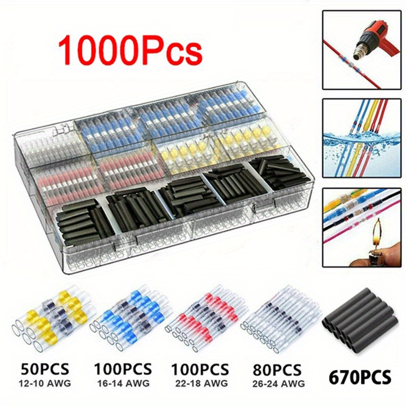 300 Piezas Conectores Electricos Estancos Kit,0.25-6.0mm2 Termoretractil  para Cable con Estaño,4 Tipo Terminales Empalme Termorretráctil, para Auto,  Electricos Soldadura : : Bricolaje y herramientas