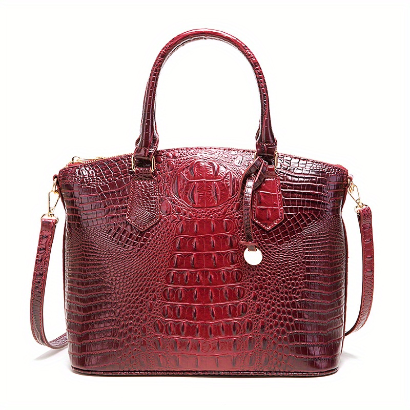 Crocodile Embossed Handbags, Bright Pu Leather Crossbody Bag, Trendy  Satchel Purse For Office Work - Temu