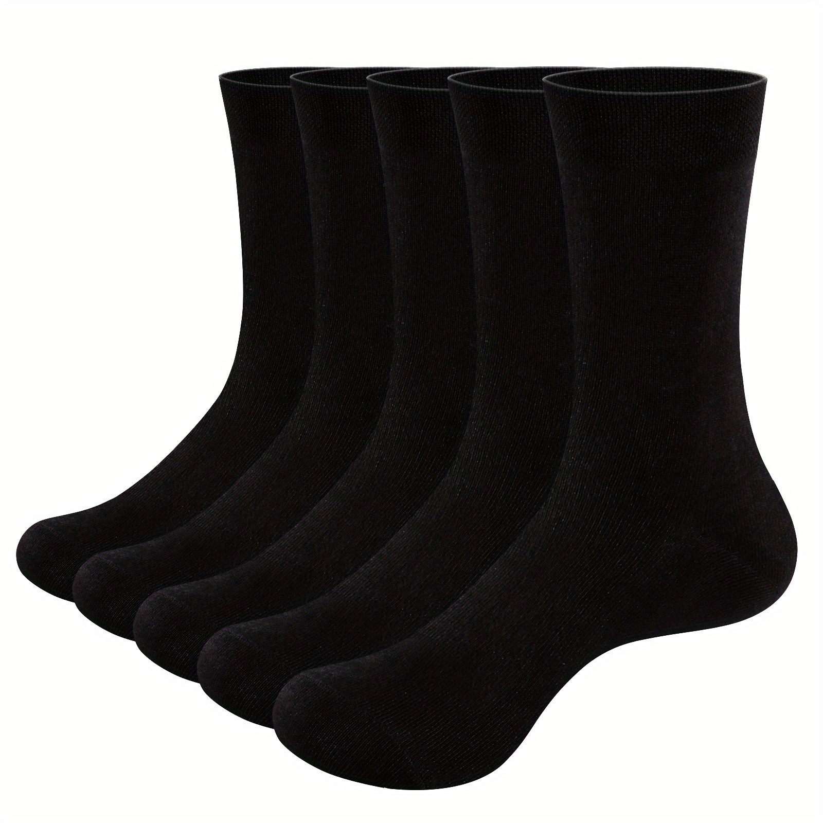 Image of 5 Pairs Men's Bamboo Socks | Cosy Comfy Crew Socks, Solid Color, Business And Dress Socks For Men And Women, Sizes 5-8, 8, 10-12, Machine Washable