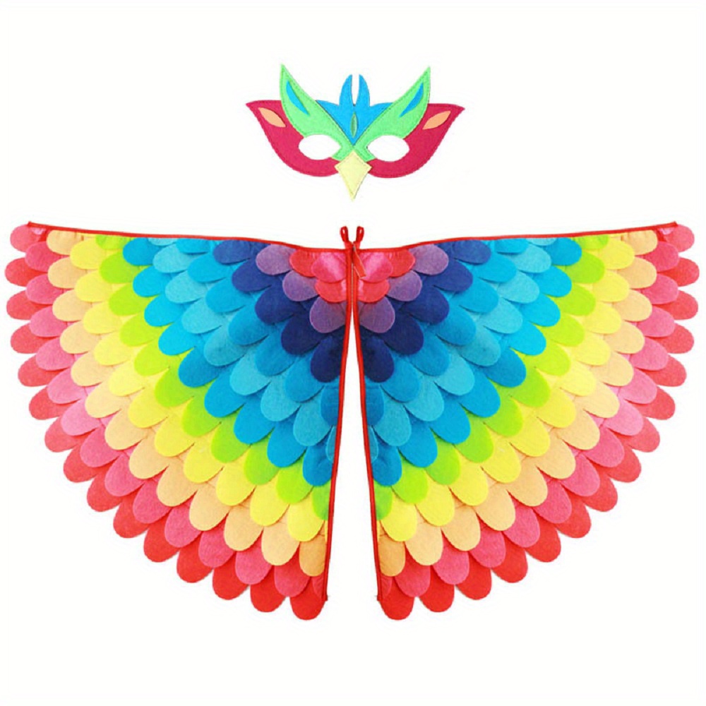 Rhsemi disfraz infantil de alas de pájaro, con máscara, ojos de fieltro y  alas, disfraz colorido para Halloween para niños de 3 a 8 años