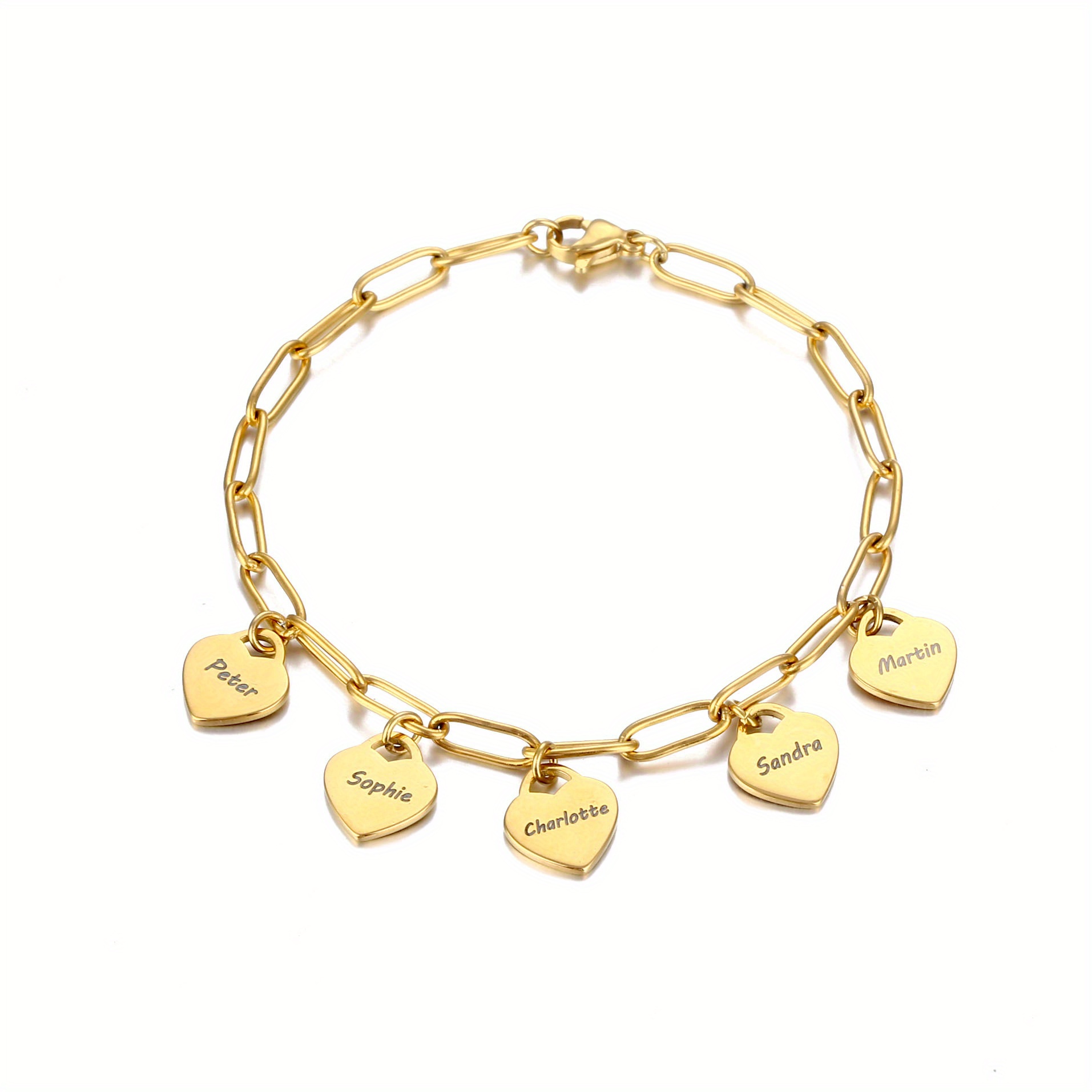 Personalized Engraved Name Custom Bracelet, Golden Charm Gift