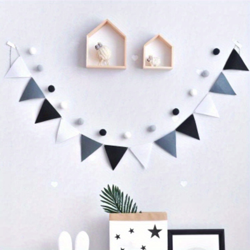 Chic Grey, White & Black Felt Fabric - Reusable 12/18 Flags String For Carnival, Birthday, Wedding Celebrations - Party Decor -shaped Wall Accents, Western Party Decorations