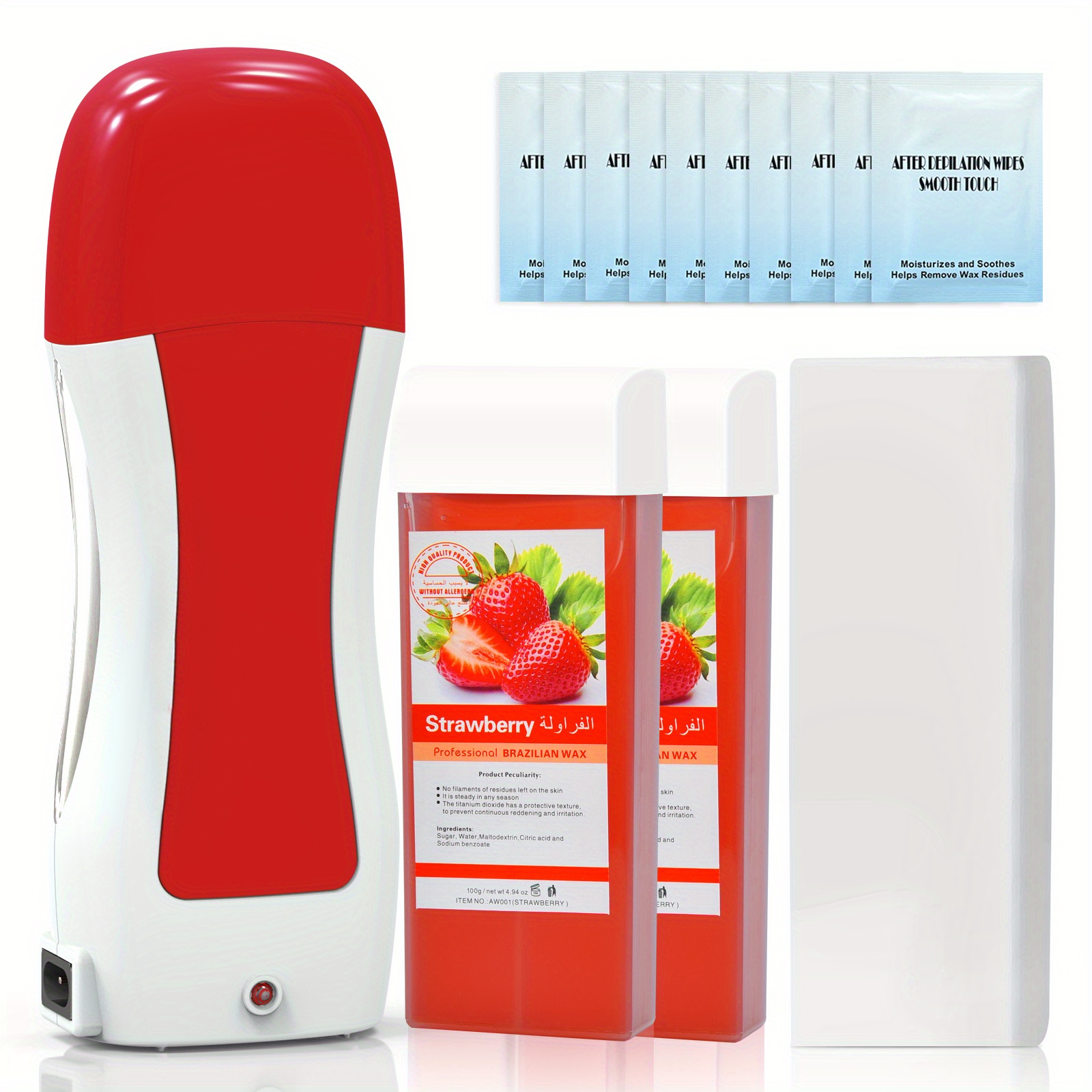Roll On Wax Kit For Hair Removal, Depilatory Wax Roller Kit For Women u0026 Men  Include 2 Strawberry Soft Wax Cartridges 100 Wax Strips 10 Wax-removing  Wipes Portable Roller Waxing Kit For