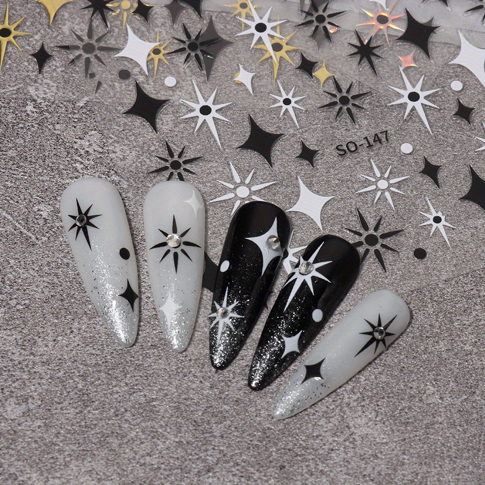 Black Silver Star 3d Nail Sticker Golden Heart English - Temu