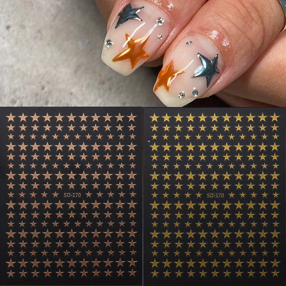 3D Gold Silver White Black Star Nail Art Stickers Geometry Transfer Nail  Decals | eBay