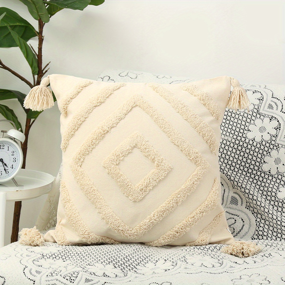 Boho Striped Throw Pillow Covers Neutral Tufted Decorative - Temu