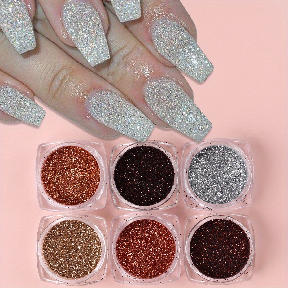 Golden Brown And Silver Nail Glitter Powder Set For Women - Temu