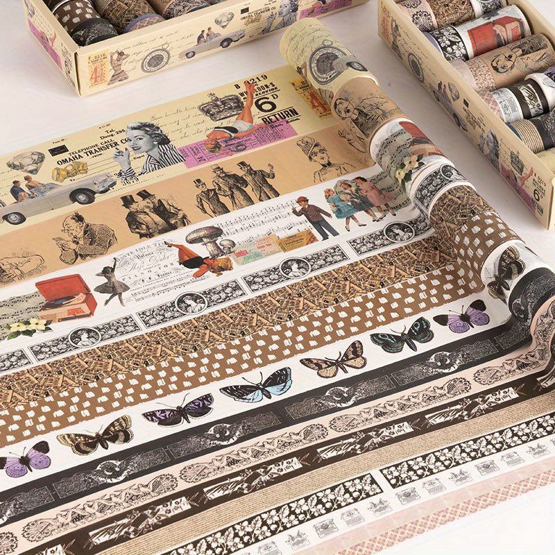 Vintage Washi Tape Set Wide Decorative Stickers For - Temu