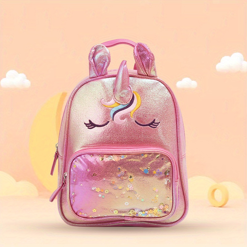 Kids Cartoon Sequins Backpack Waterproof PU Leather