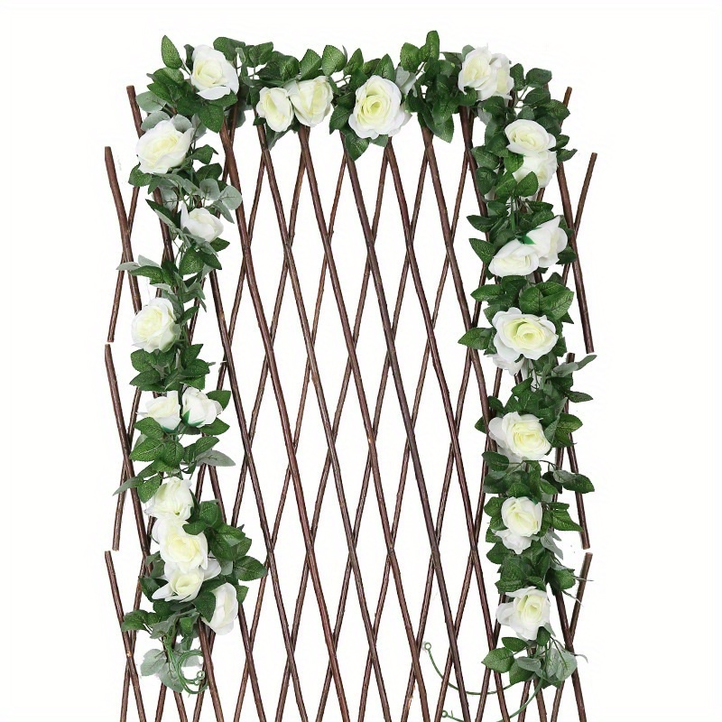 ZWYOQI 16 ft Fake Rose Vine Garland Artificial Flowers Plants Hanging Rose Ivy Home Hotel Office Wedding Party Garden Décor (White/2pcs)