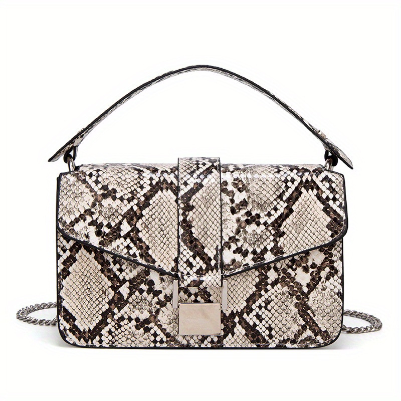 Snakeskin Pattern Tote Bag Chain Top Handle Square Purse Womens Small Pu  Crossbody Bag, Check Out Today's Deals Now