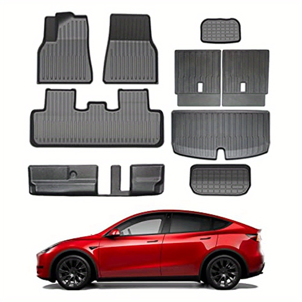 For Model Y Floor Mats: 7 Seater 2020-2023 Accessories - All Weather Front  & Rear Cargo Liner Mats (Not Fit 5)