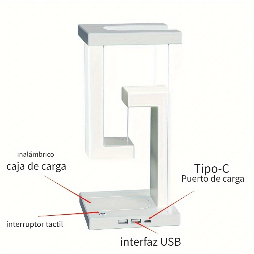 Lámpara con cargador inalámbrico con USB e interruptor táctil